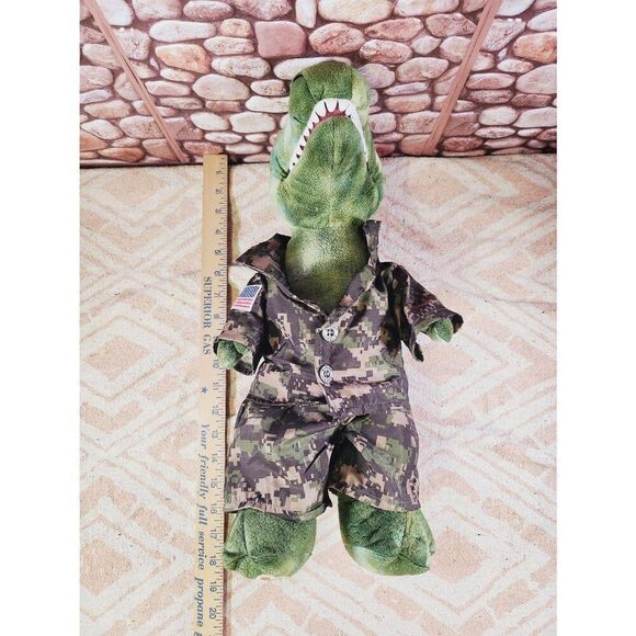 Build A Bear T-Rex Dinosaur Green Camouflage Plush With Military Outfit #A96 - Picture 5 of 5